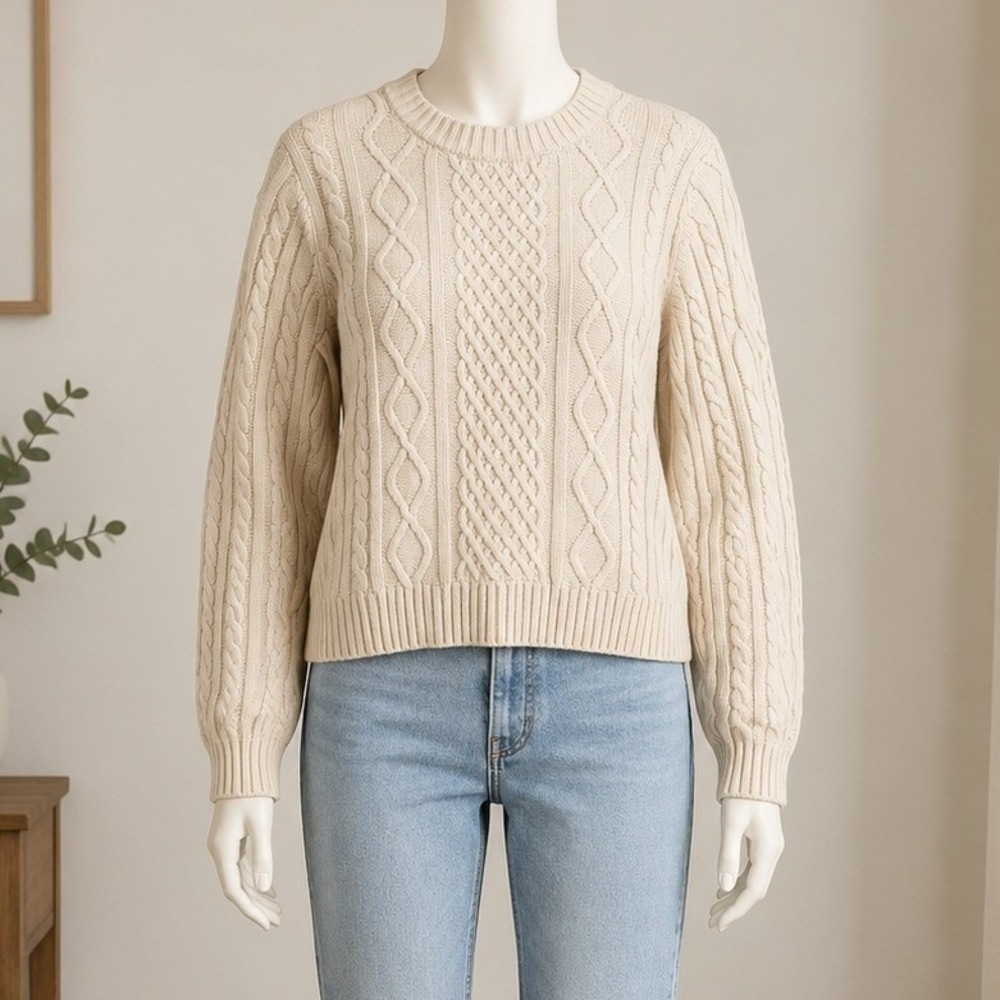 GAP Womens Sweater Cream Beige Cable Knit Cotton Classic Preppy M
